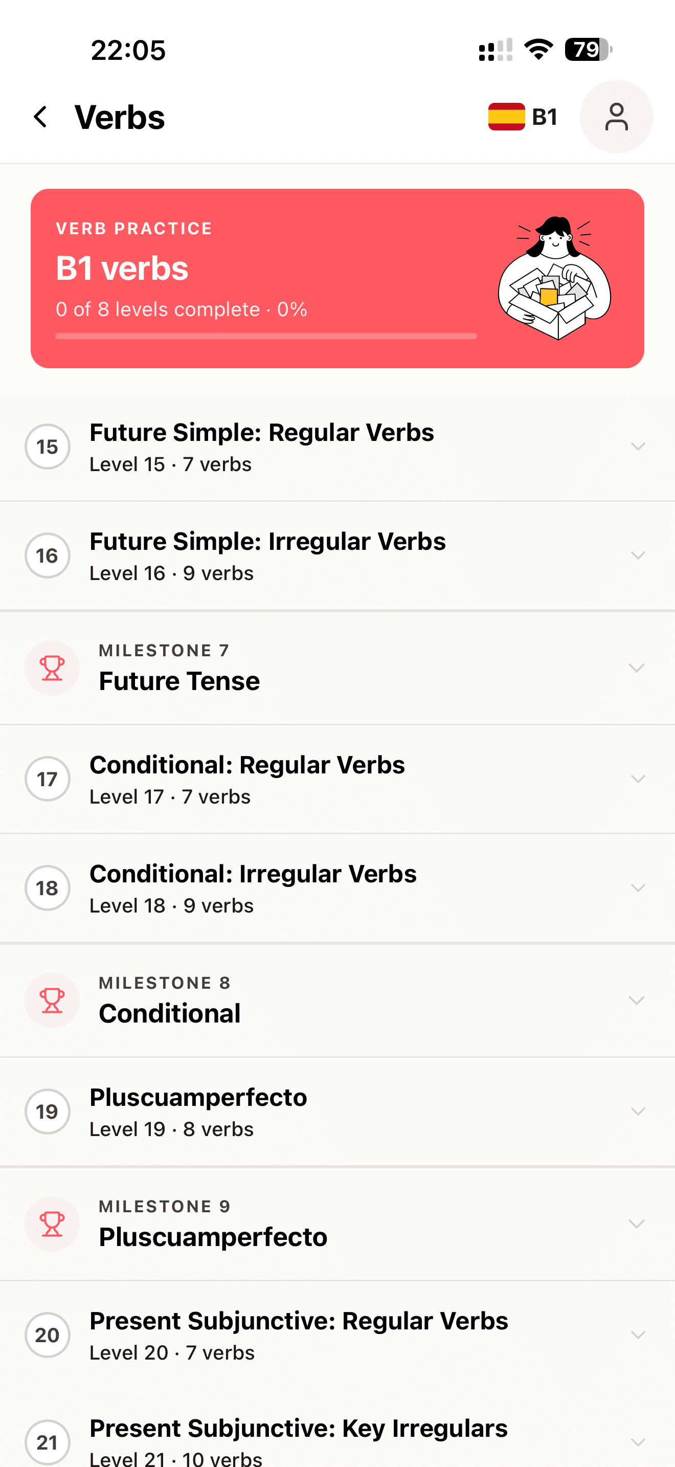 Verb practice levels for B1